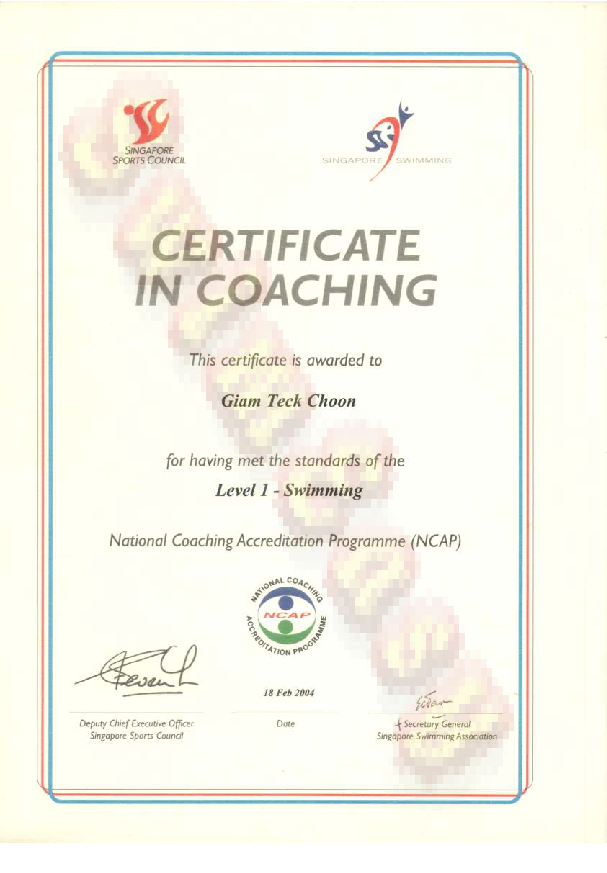 Certificate in Coaching Level 1 Swimming NCAP